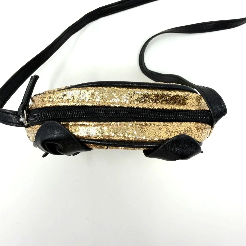 Cat &‎ Jack Cat Face Crossbody Purse Gold Glitter Black Small
